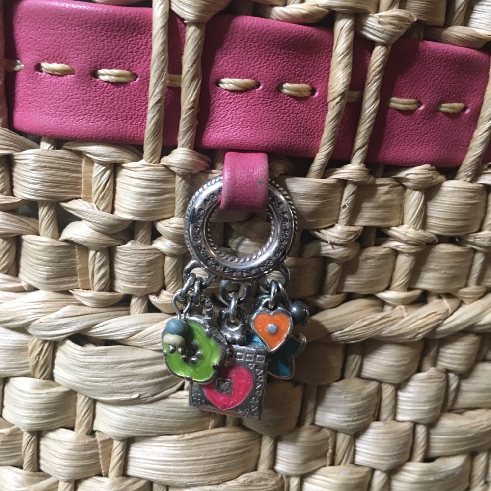 Brighton Straw Handbag with Pink Leather Trim